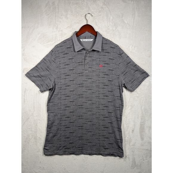 Travis Mathew Gray Embroidered Striped Golf Polo Short Sleeve Shirt Size Large - Picture 1 of 7